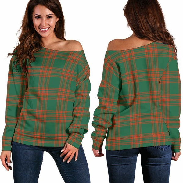 Menzies Green Ancient Tartan Classic Women Off Shoulder Sweatshirt