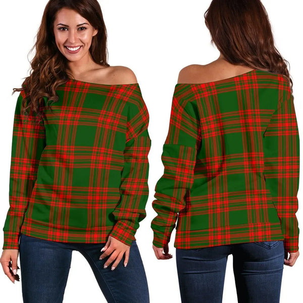 Menzies Green Modern Tartan Classic Women Off Shoulder Sweatshirt