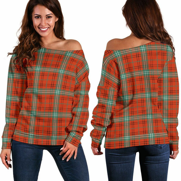 Morrison Red Ancient Tartan Classic Women Off Shoulder Sweatshirt