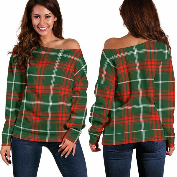 Prince of Wales Tartan Classic Women Off Shoulder Sweatshirt