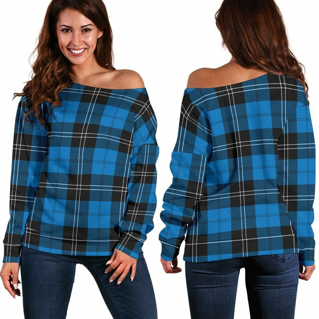 Ramsay Blue Ancient Tartan Classic Women Off Shoulder Sweatshirt