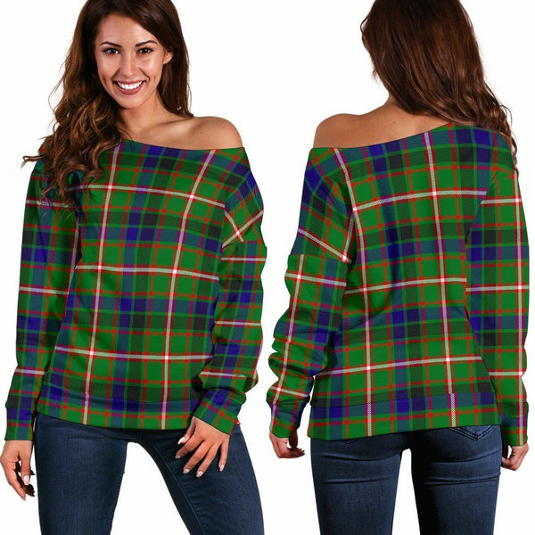 Reid Green Tartan Classic Women Off Shoulder Sweatshirt