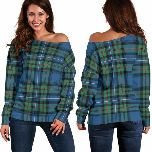 Robertson Hunting Ancient Tartan Classic Women Off Shoulder Sweatshirt