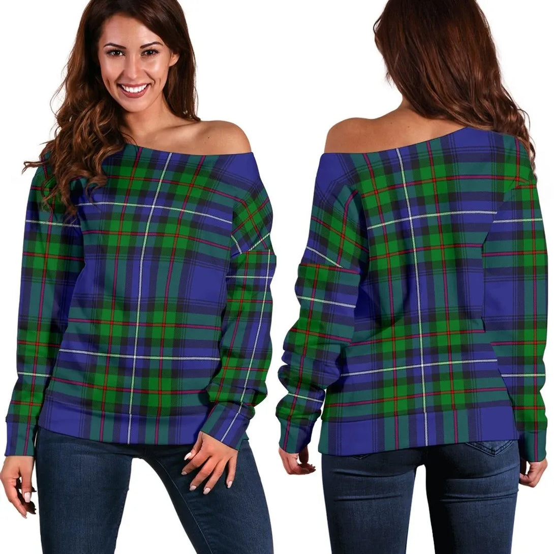 Robertson Hunting Modern Tartan Classic Women Off Shoulder Sweatshirt