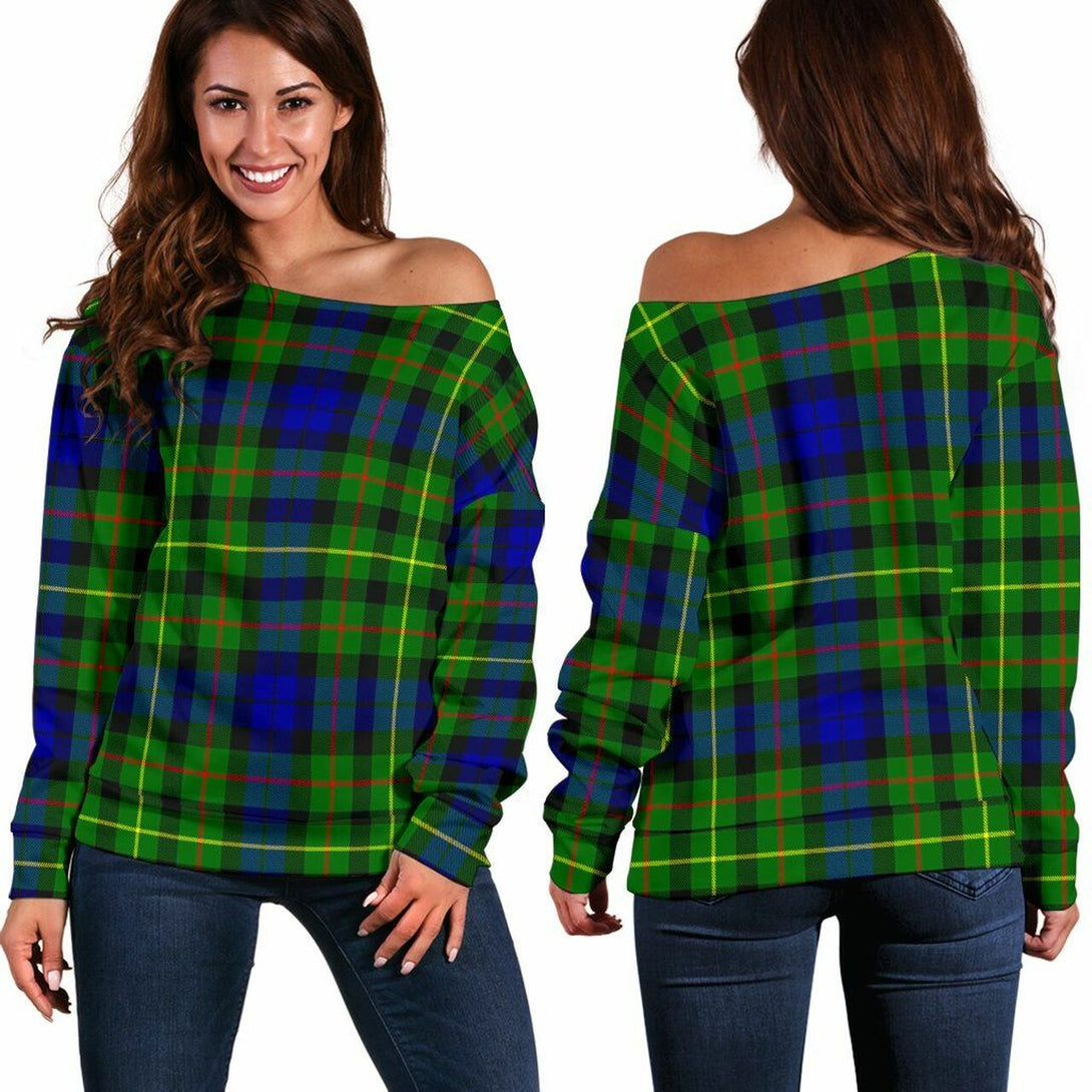 Rollo Modern Tartan Classic Women Off Shoulder Sweatshirt