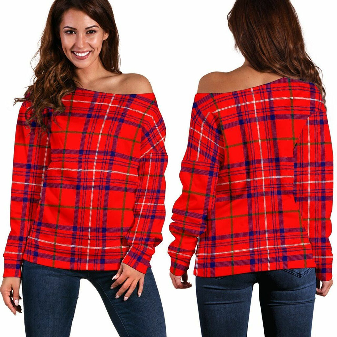 Rose Modern Tartan Classic Women Off Shoulder Sweatshirt