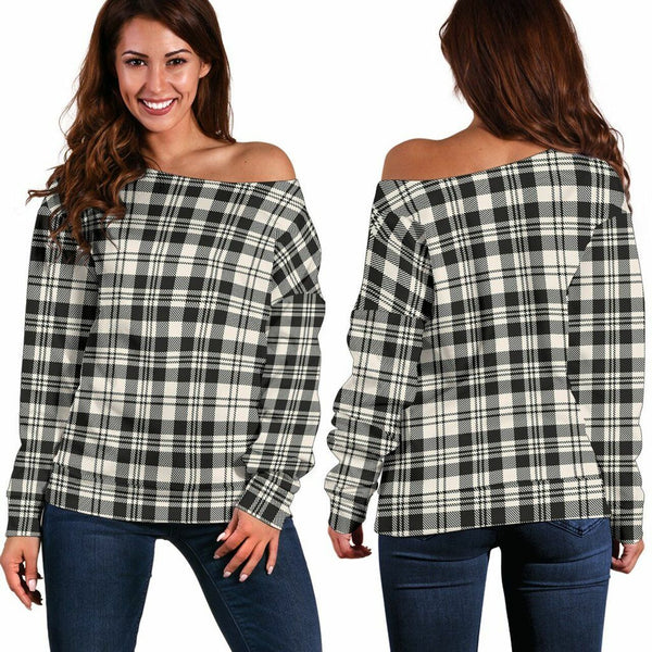 Scott Black & White Ancient Tartan Classic Women Off Shoulder Sweatshirt