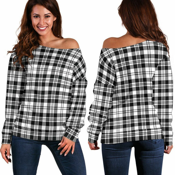 Scott Black & White Modern Tartan Classic Women Off Shoulder Sweatshirt