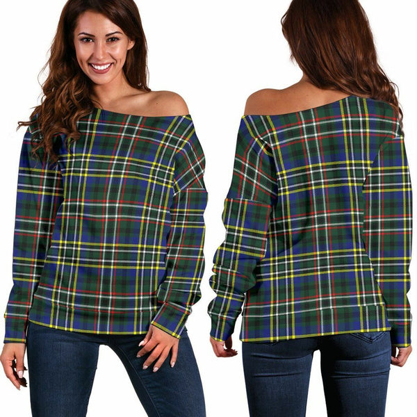 Scott Green Modern Tartan Classic Women Off Shoulder Sweatshirt