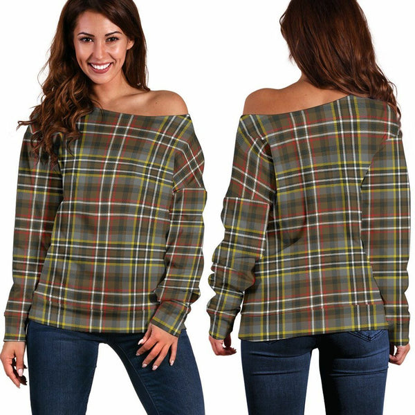 Scott Green Weathered Tartan Classic Women Off Shoulder Sweatshirt