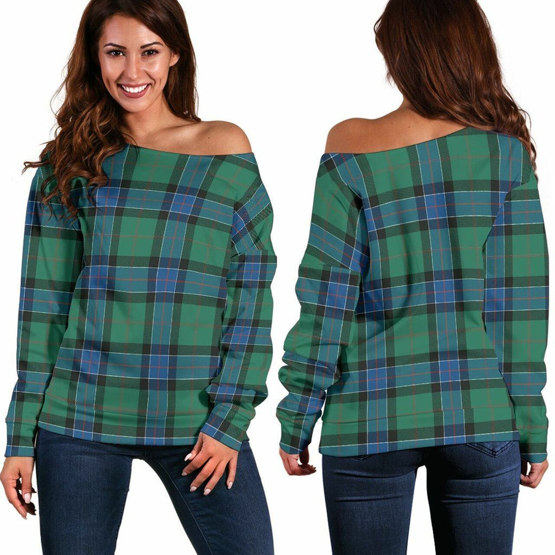 Sinclair Hunting Ancient Tartan Classic Women Off Shoulder Sweatshirt