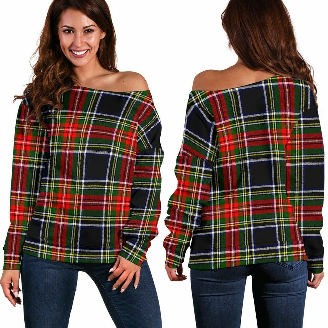 Stewart Black Tartan Classic Women Off Shoulder Sweatshirt