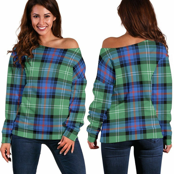 Sutherland Old Ancient Tartan Classic Women Off Shoulder Sweatshirt