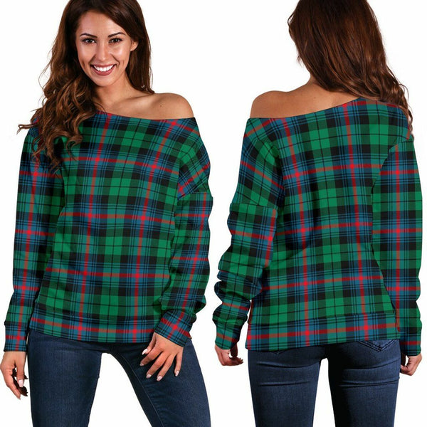 Urquhart Broad Red Ancient Tartan Classic Women Off Shoulder Sweatshirt