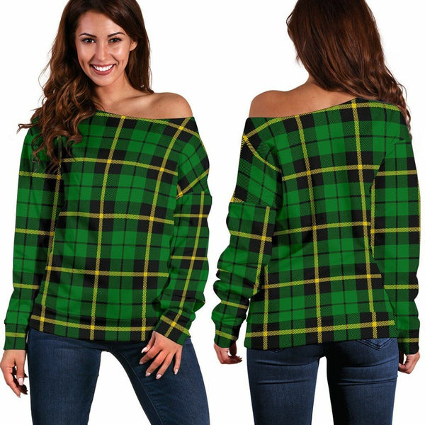 Wallace Hunting - Green Tartan Classic Women Off Shoulder Sweatshirt