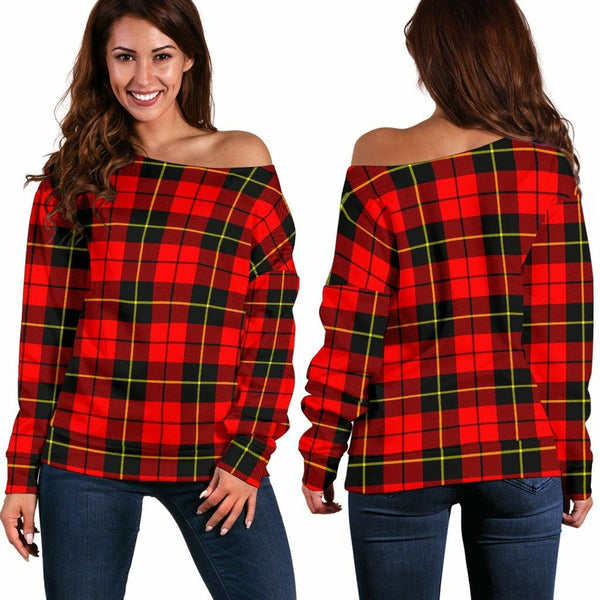 Wallace Hunting - Red Tartan Classic Women Off Shoulder Sweatshirt