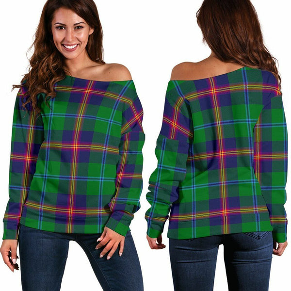 Young Modern Tartan Classic Women Off Shoulder Sweatshirt